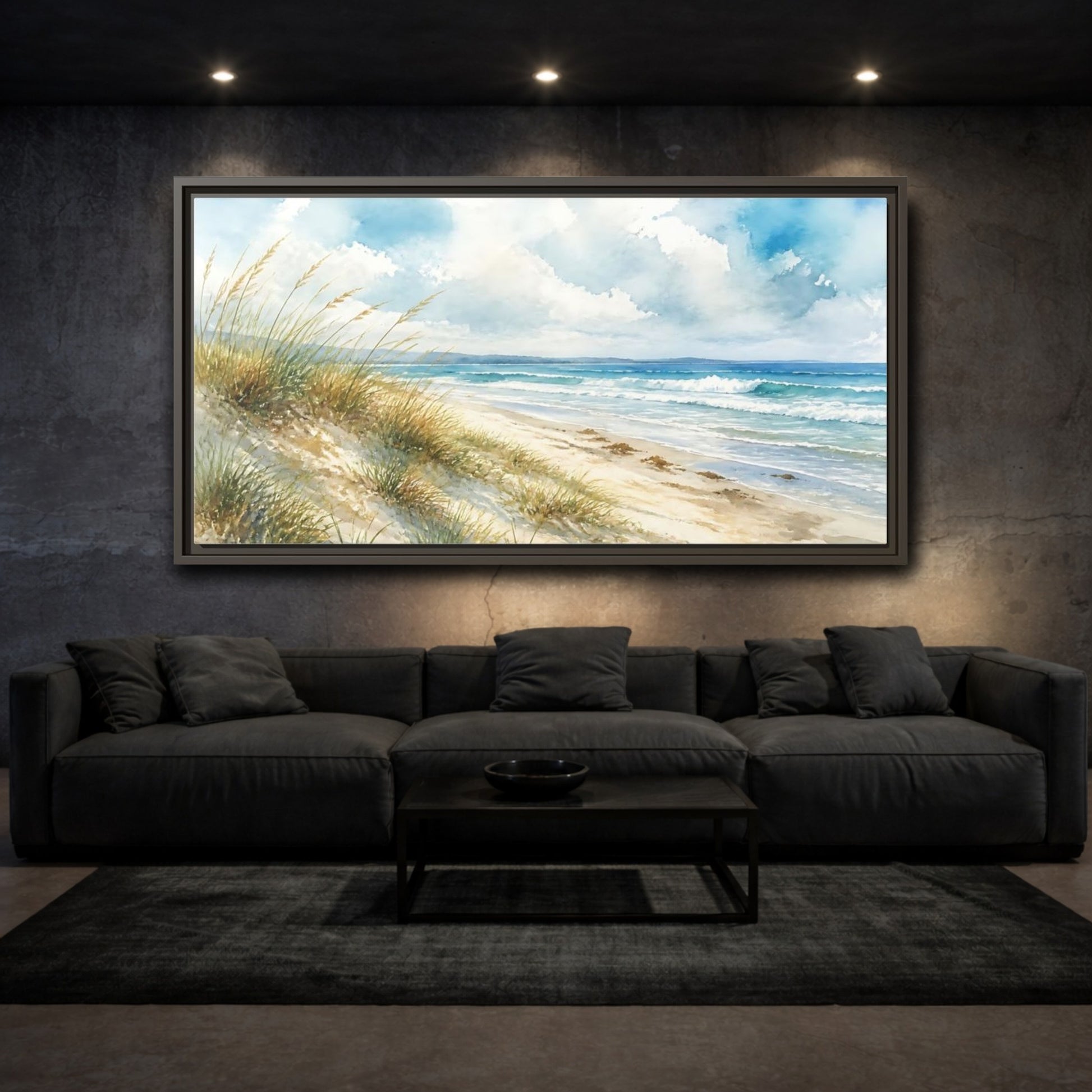 Mockup 3. Dune Grass Seascape shown as framed canvas print