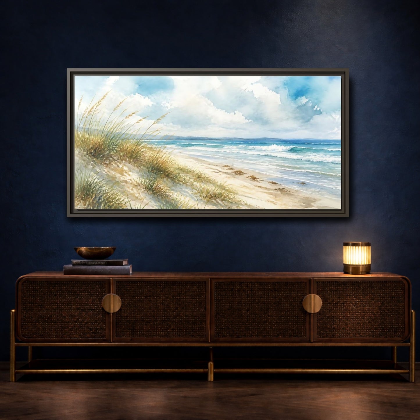 Mockup 4. Dune Grass Seascape shown as framed canvas print