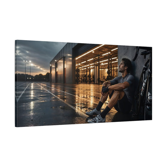Main Mockup. Dusk Cycling Recovery shown as canvas print