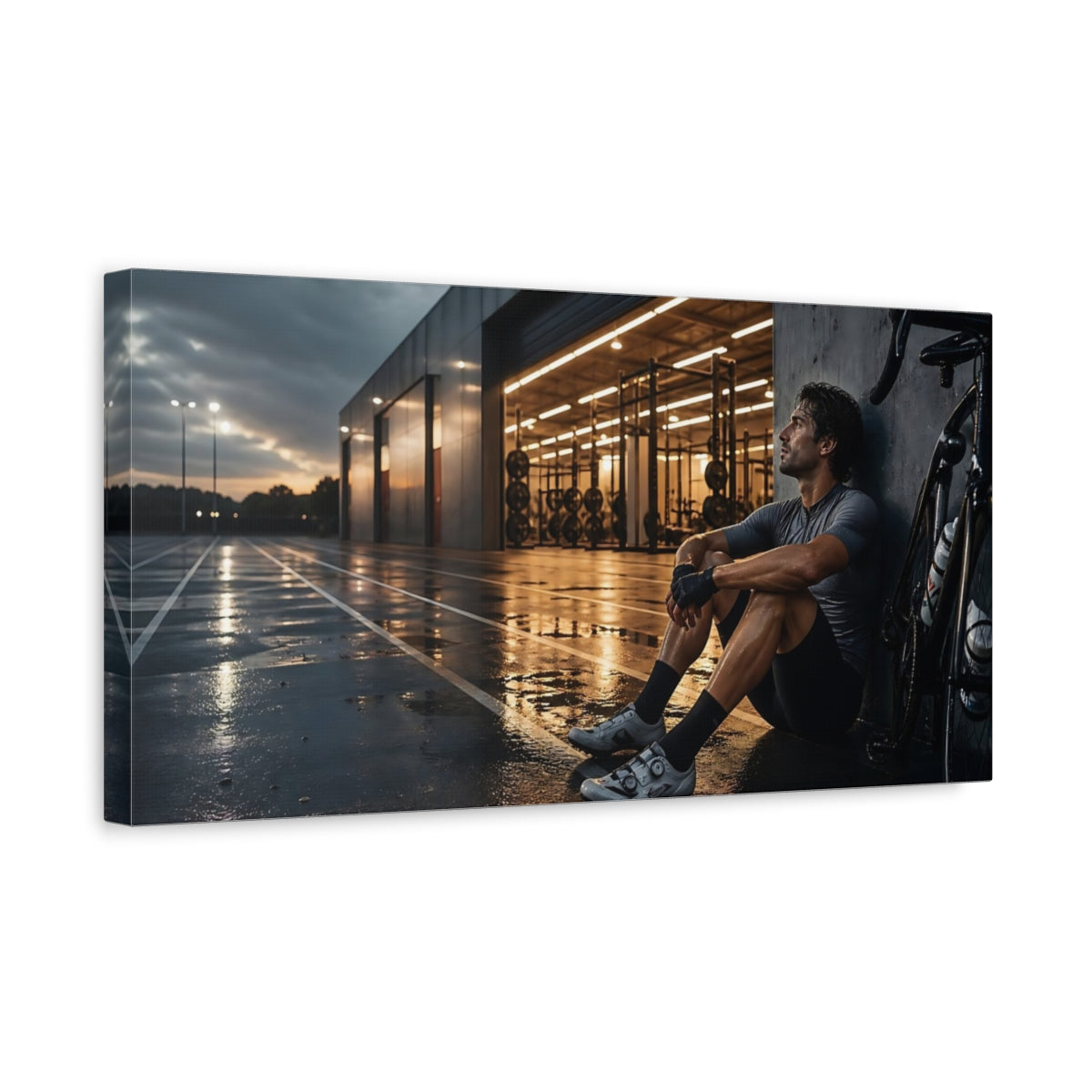 Side Mockup 3. Dusk Cycling Recovery shown as canvas print