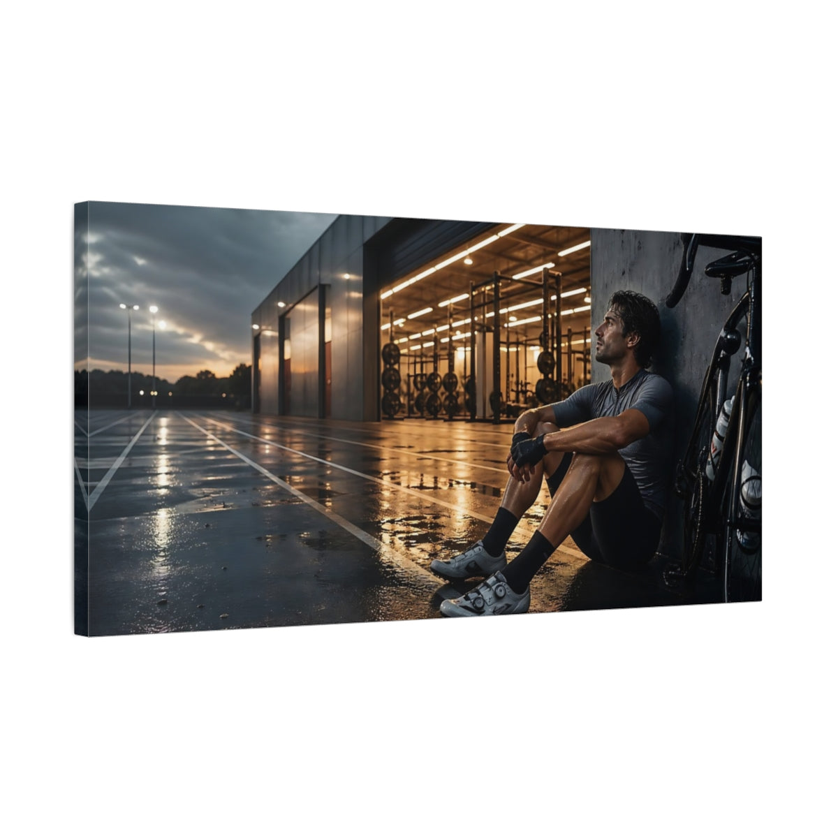 Side Mockup 1. Dusk Cycling Recovery shown as canvas print