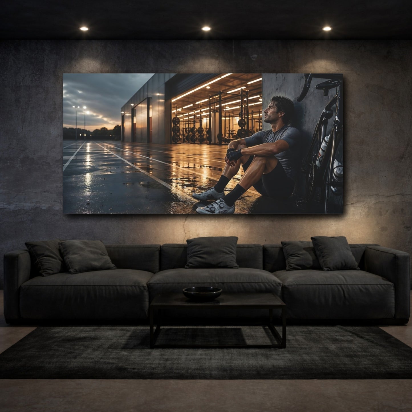 Mockup 3. Dusk Cycling Recovery shown as canvas print