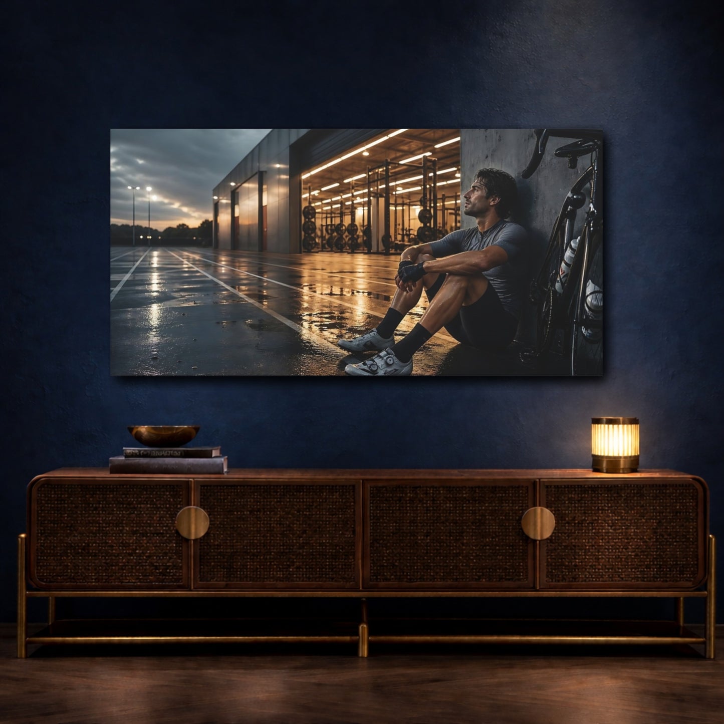 Mockup 4. Dusk Cycling Recovery shown as canvas print