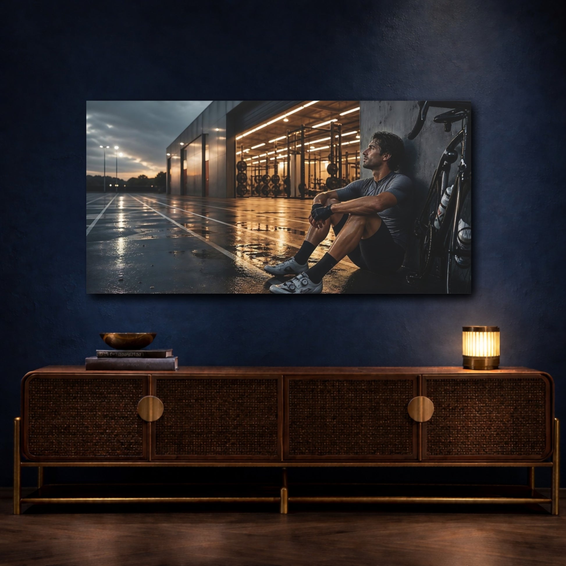 Mockup 4. Dusk Cycling Recovery shown as canvas print