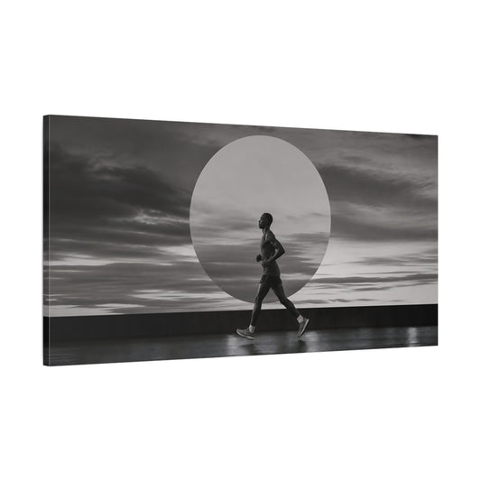 Main Mockup. Dusk Runner Silhouette shown as canvas print