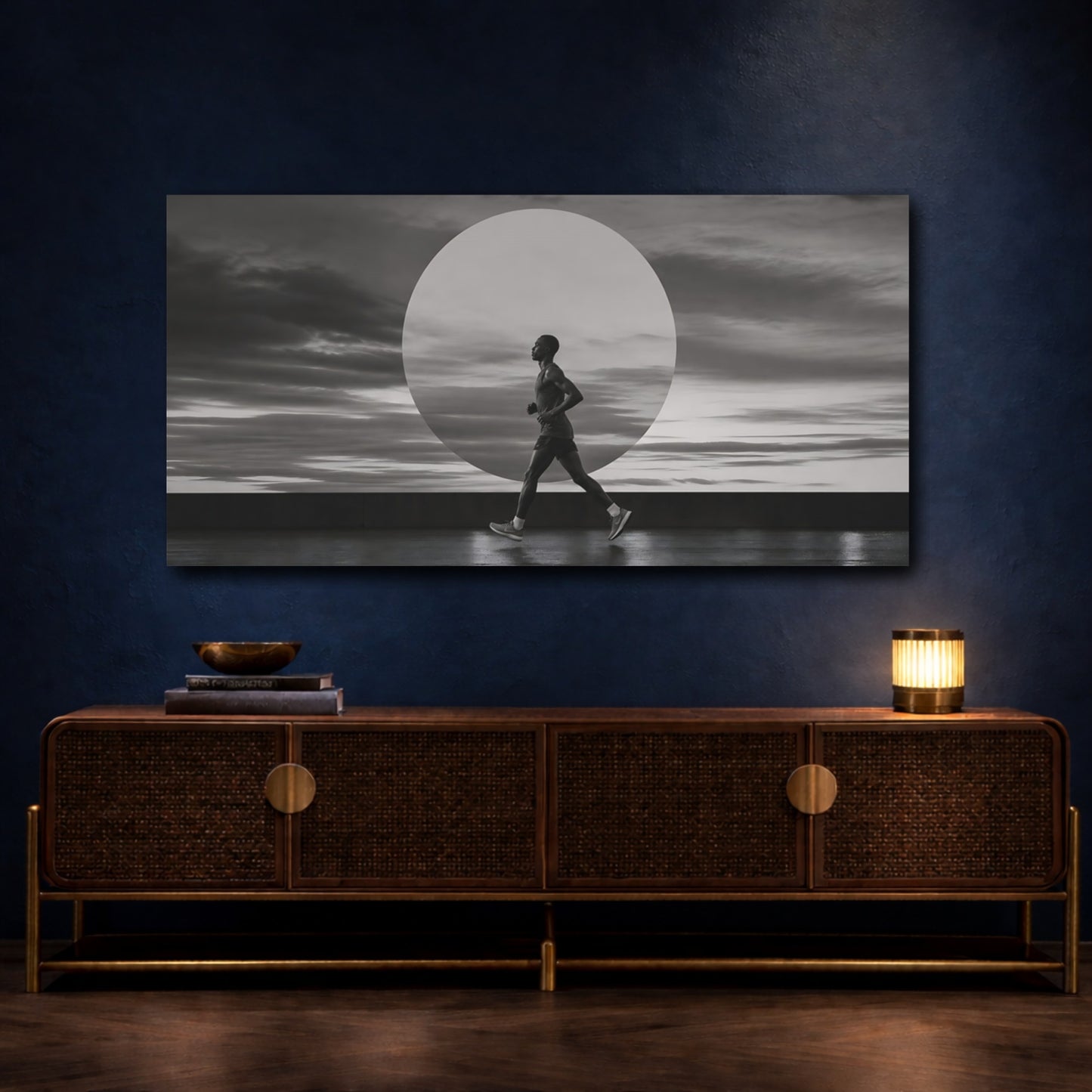Mockup 4. Dusk Runner Silhouette shown as canvas print