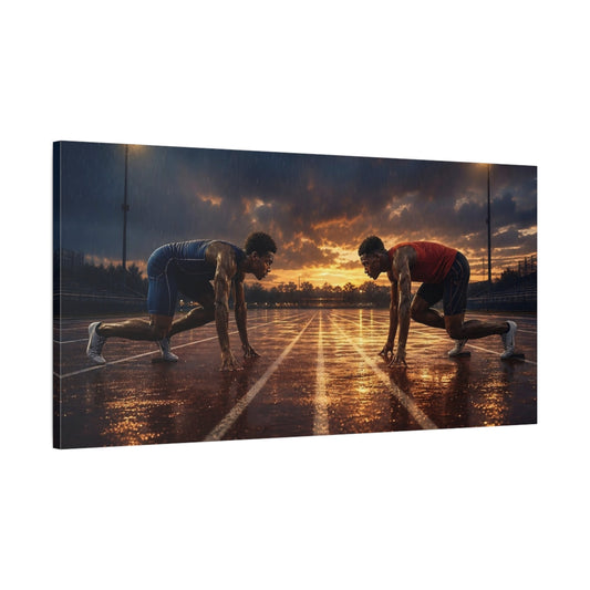 Main Mockup. Dusk Sprint Showdown shown as canvas print