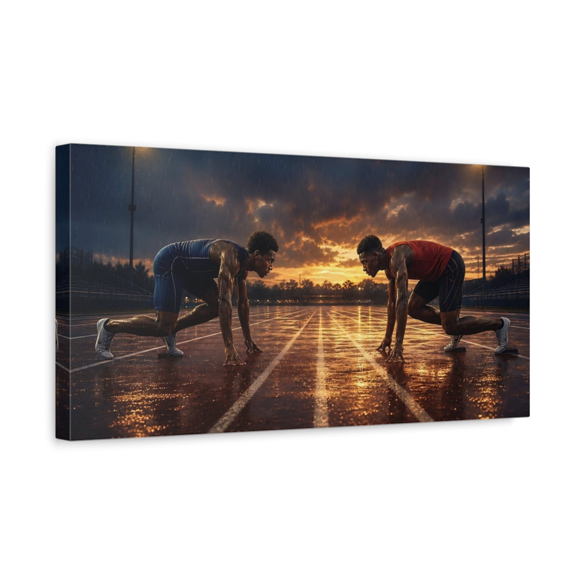 Side Mockup 3. Dusk Sprint Showdown shown as canvas print