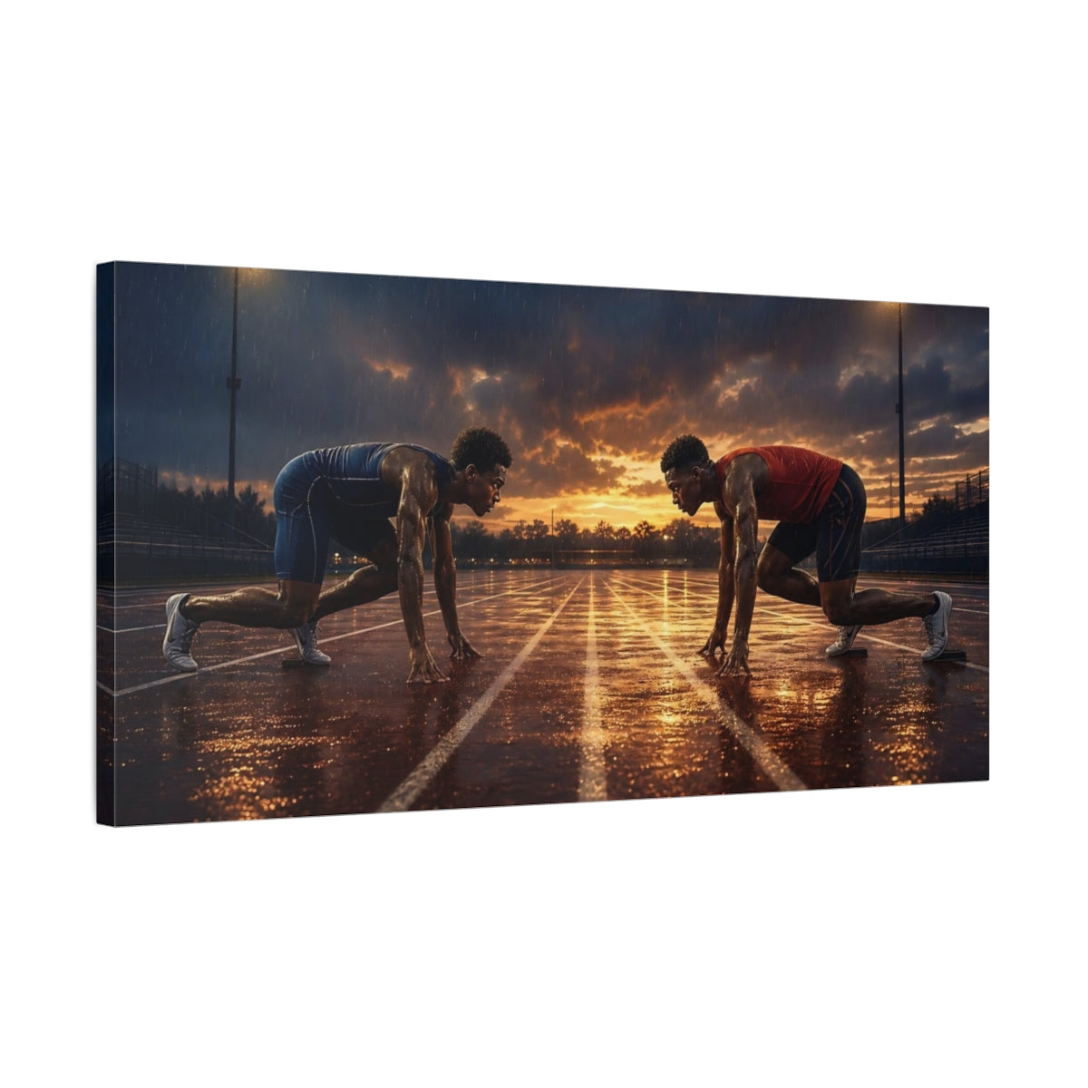 Side Mockup 1. Dusk Sprint Showdown shown as canvas print