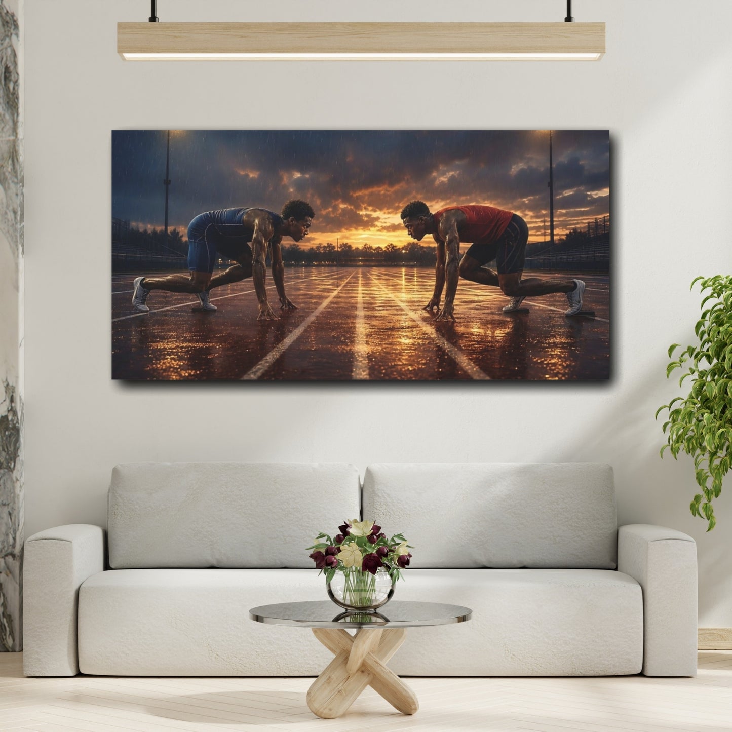 Mockup 2. Dusk Sprint Showdown shown as canvas print