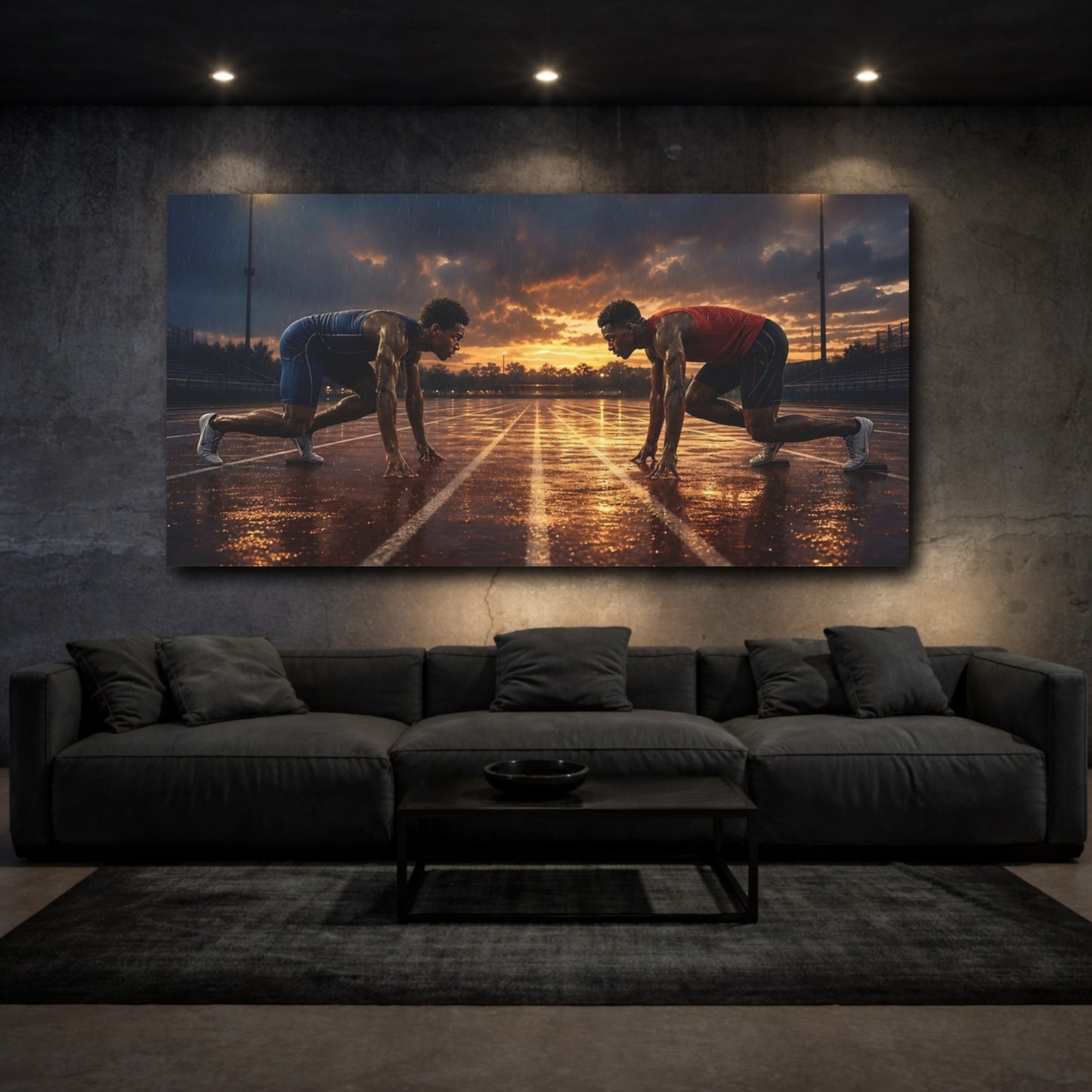 Mockup 3. Dusk Sprint Showdown shown as canvas print