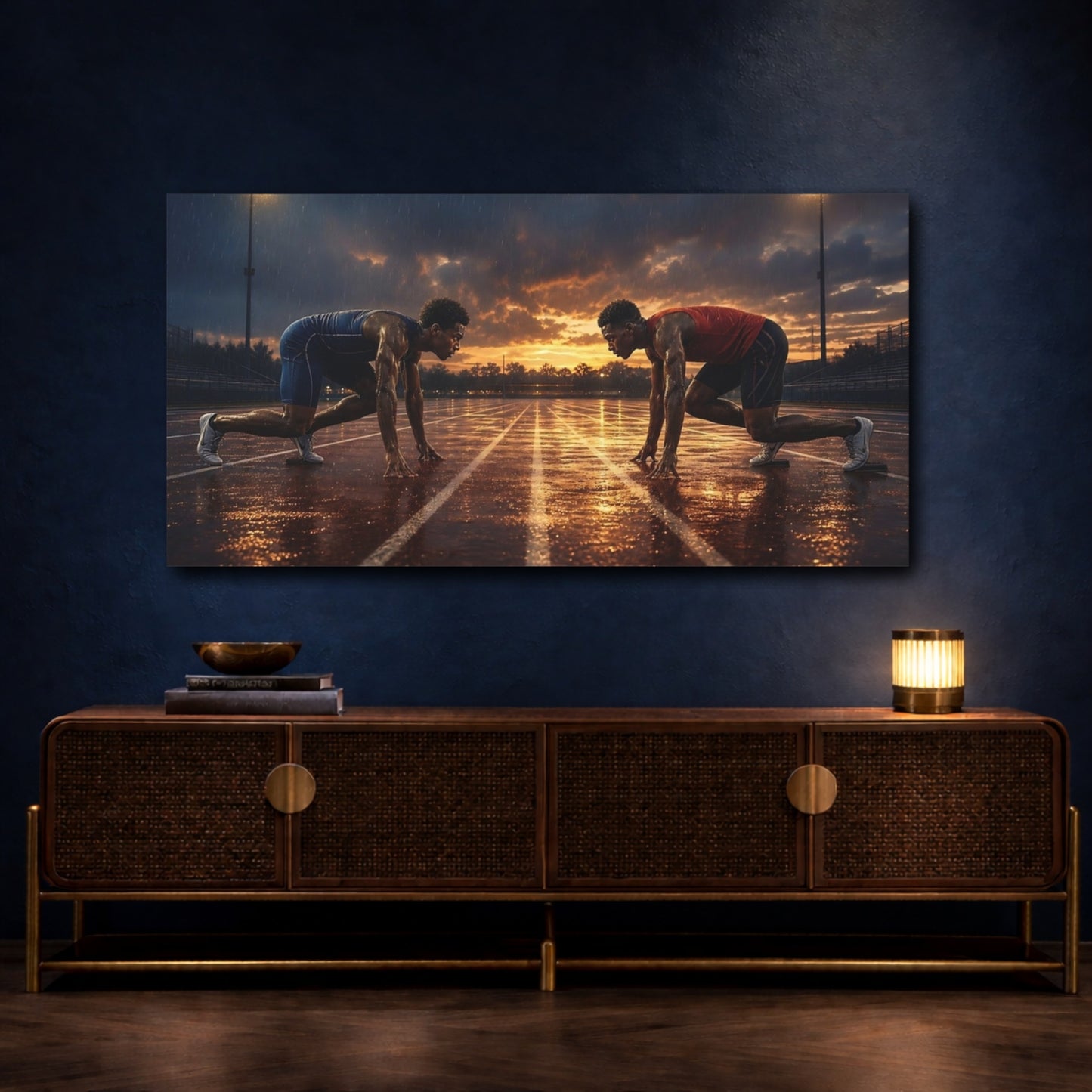 Mockup 4. Dusk Sprint Showdown shown as canvas print