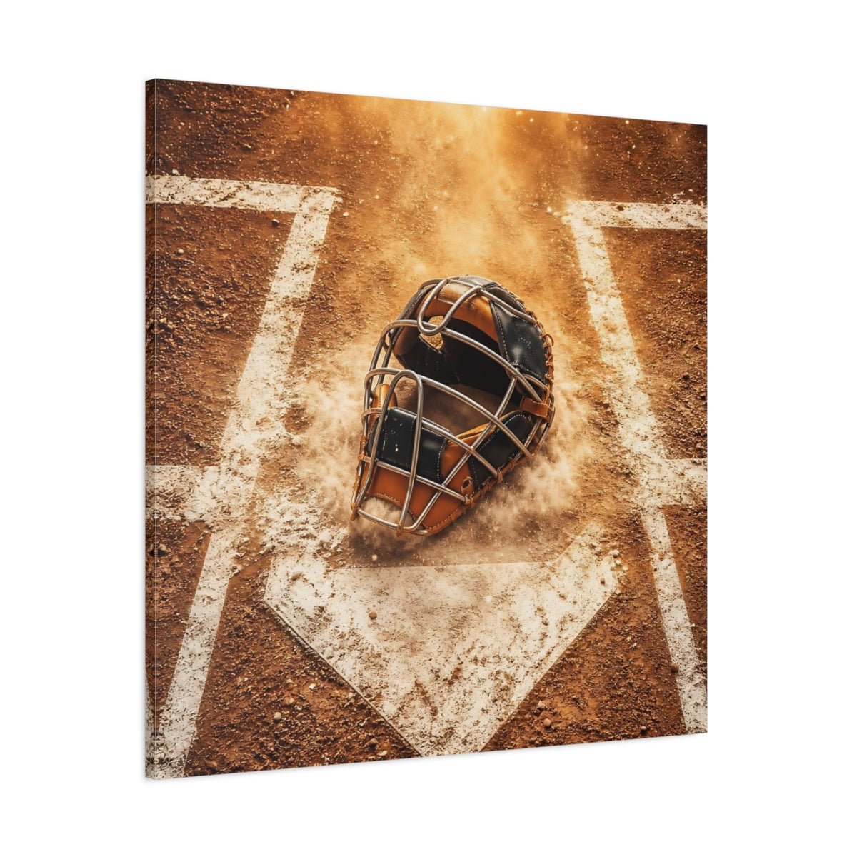 Side Mockup 1. Dusty Catcher's Mask shown as canvas print