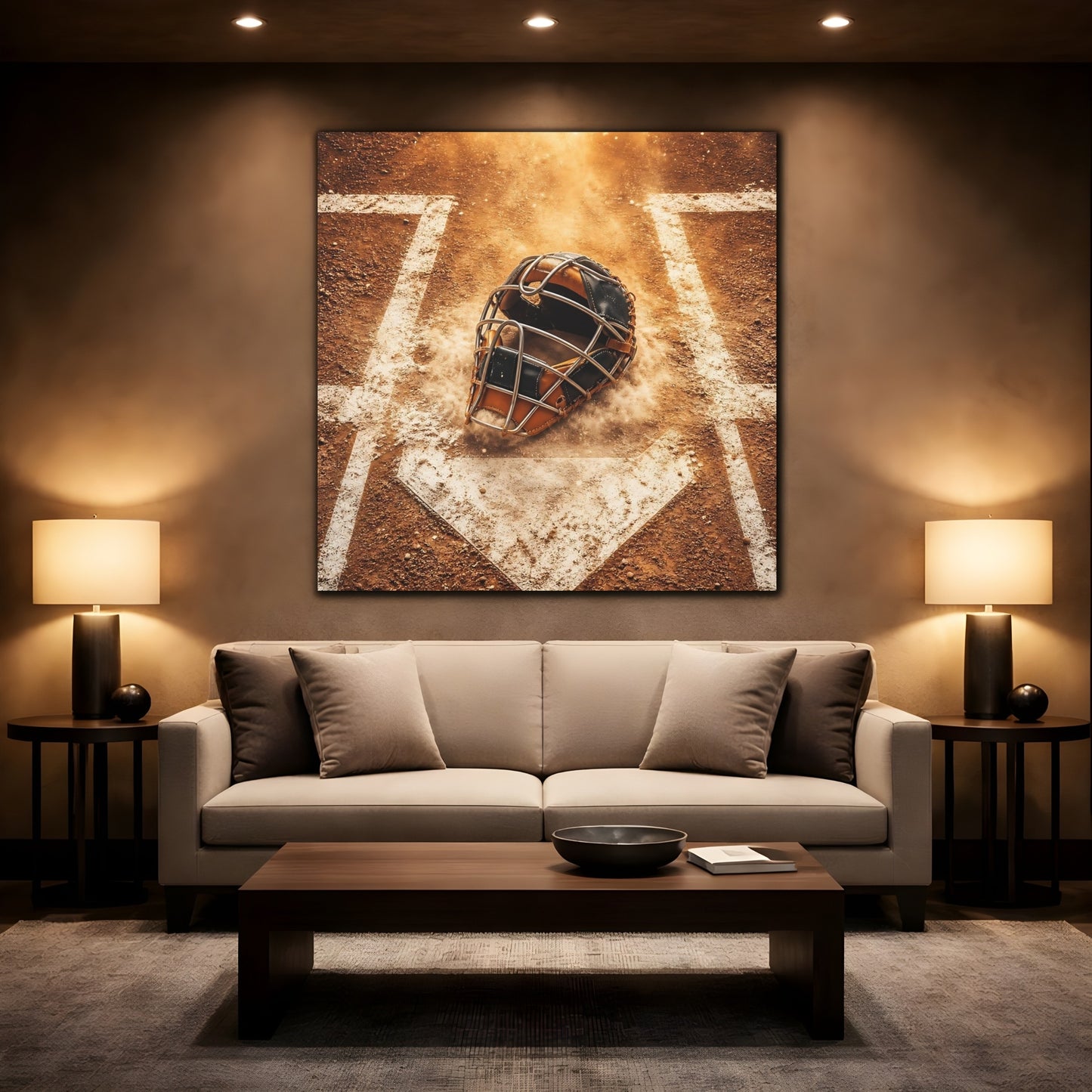 Mockup 2. Dusty Catcher's Mask shown as canvas print