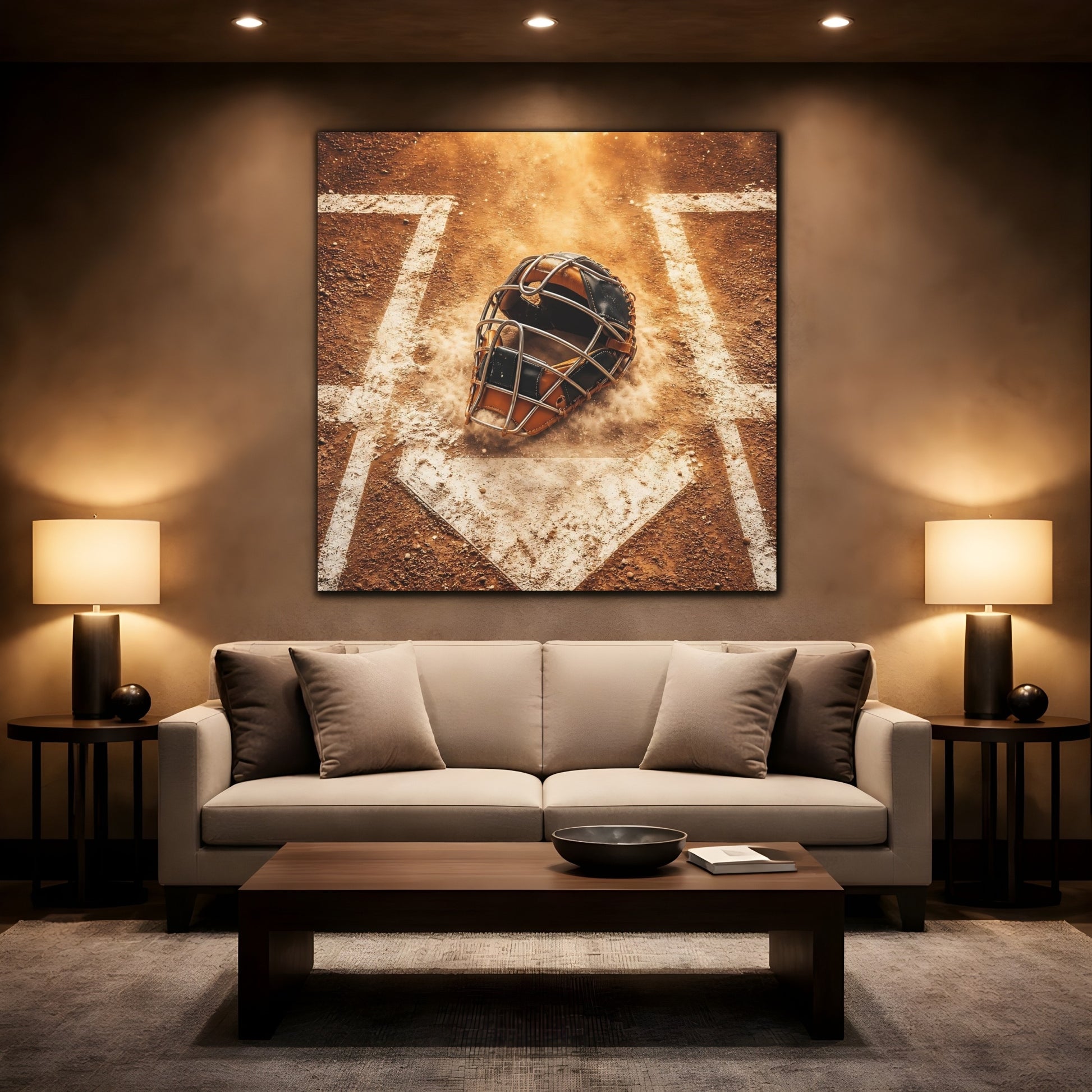 Mockup 2. Dusty Catcher's Mask shown as canvas print
