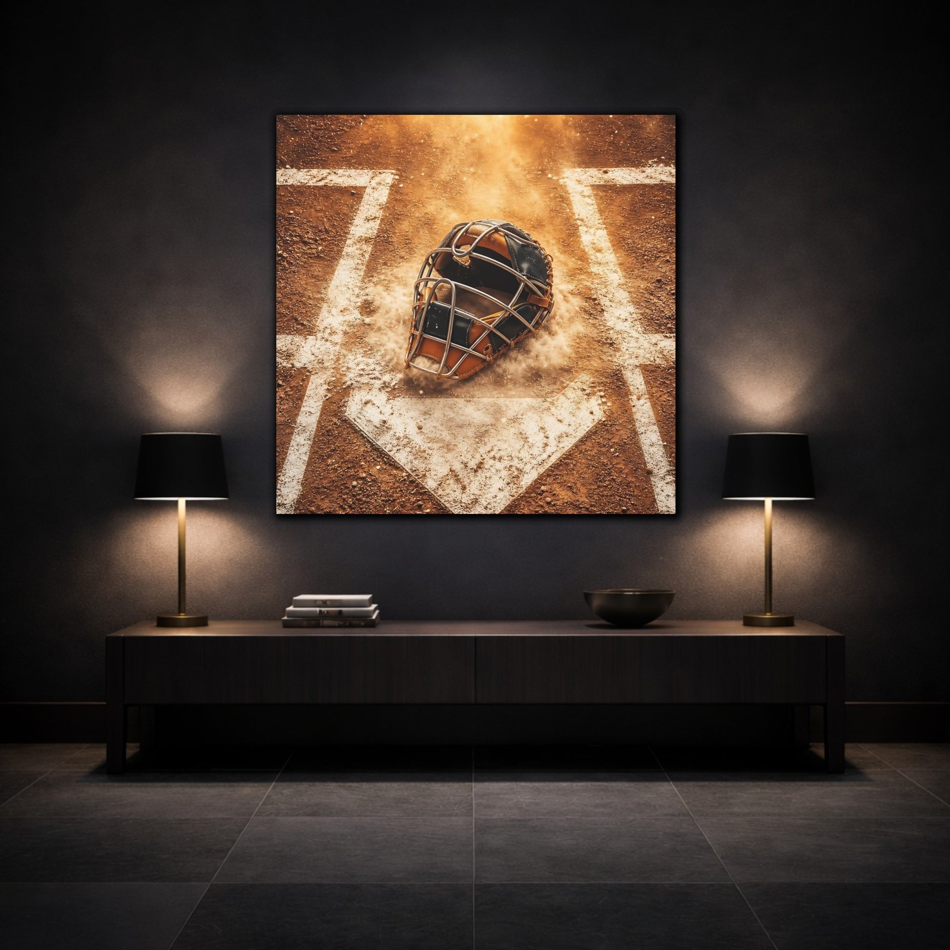 Mockup 3. Dusty Catcher's Mask shown as canvas print