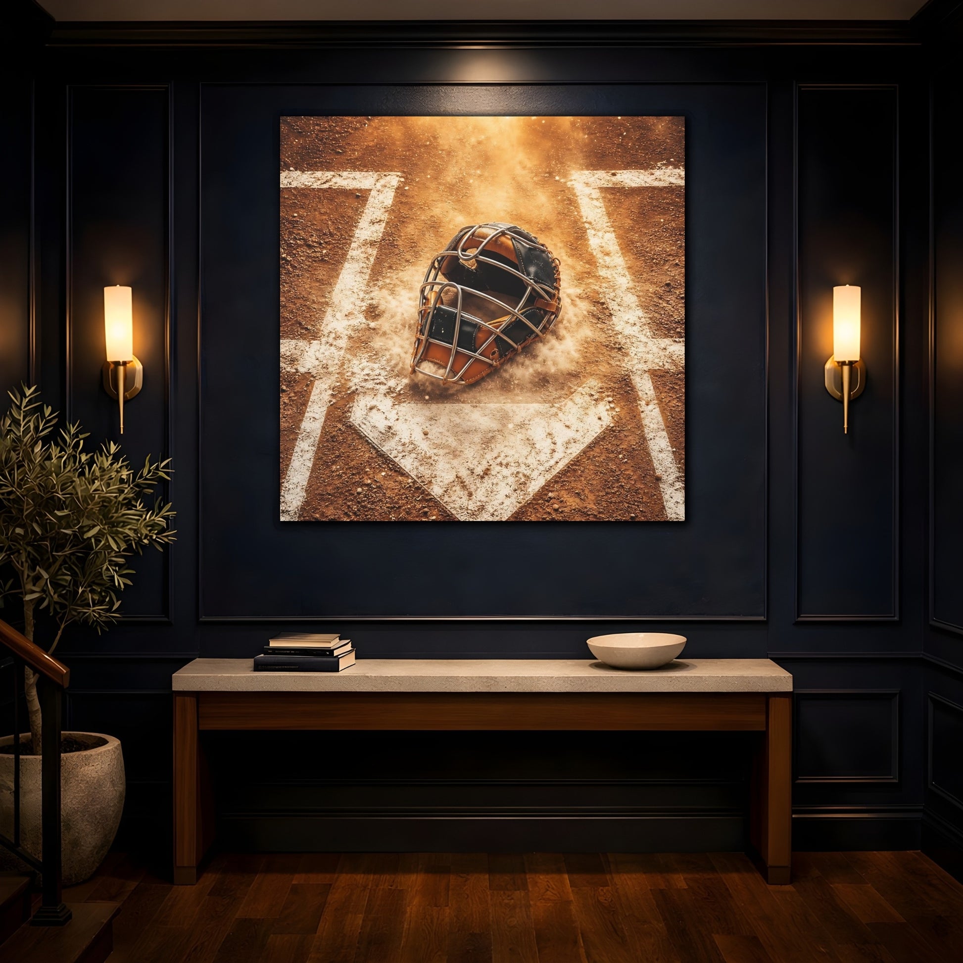 Mockup 4. Dusty Catcher's Mask shown as canvas print