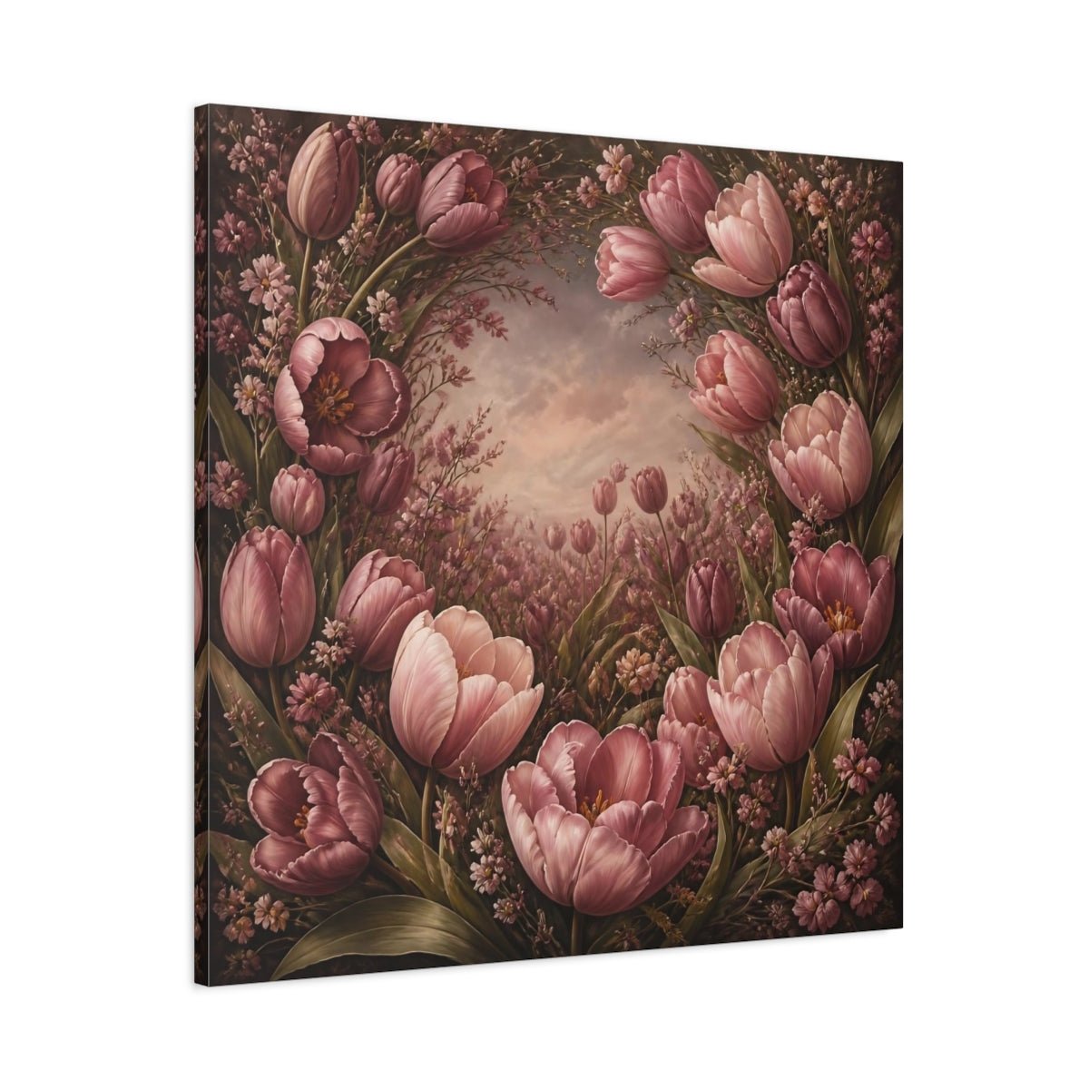 Main Mockup. Dusty Rose Tulip Flowers shown as canvas print