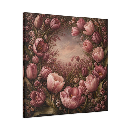 Main Mockup. Dusty Rose Tulip Flowers shown as canvas print