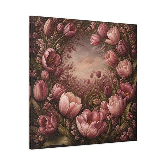 Main Mockup. Dusty Rose Tulip Flowers shown as canvas print