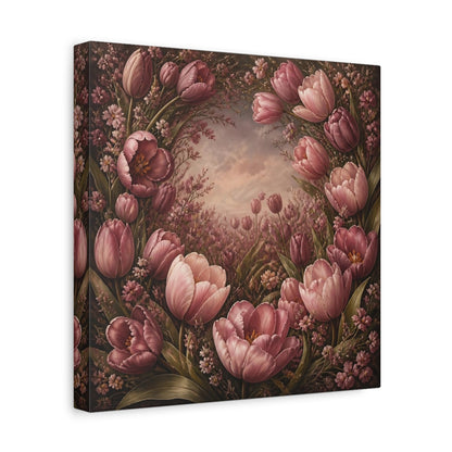 Side Mockup 8. Dusty Rose Tulip Flowers shown as canvas print