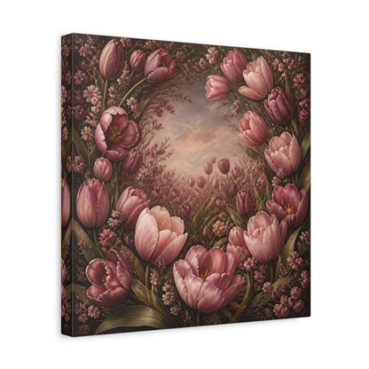 Side Mockup 7. Dusty Rose Tulip Flowers shown as canvas print