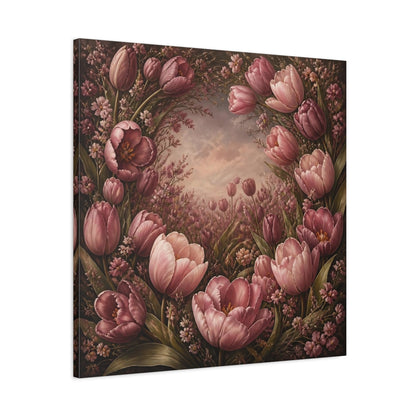 Side Mockup 3. Dusty Rose Tulip Flowers shown as canvas print