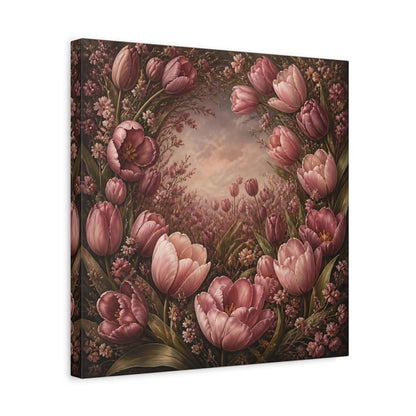 Side Mockup 6. Dusty Rose Tulip Flowers shown as canvas print