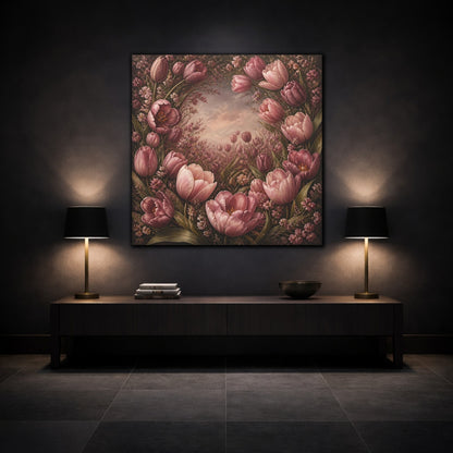 Mockup 3. Dusty Rose Tulip Flowers shown as canvas print