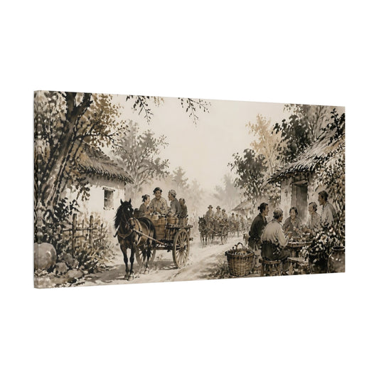 Main Mockup. Dusty Village Wagons shown as canvas print
