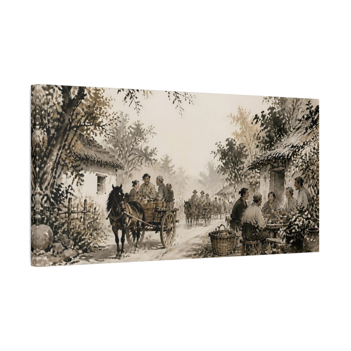 Side Mockup 1. Dusty Village Wagons shown as canvas print