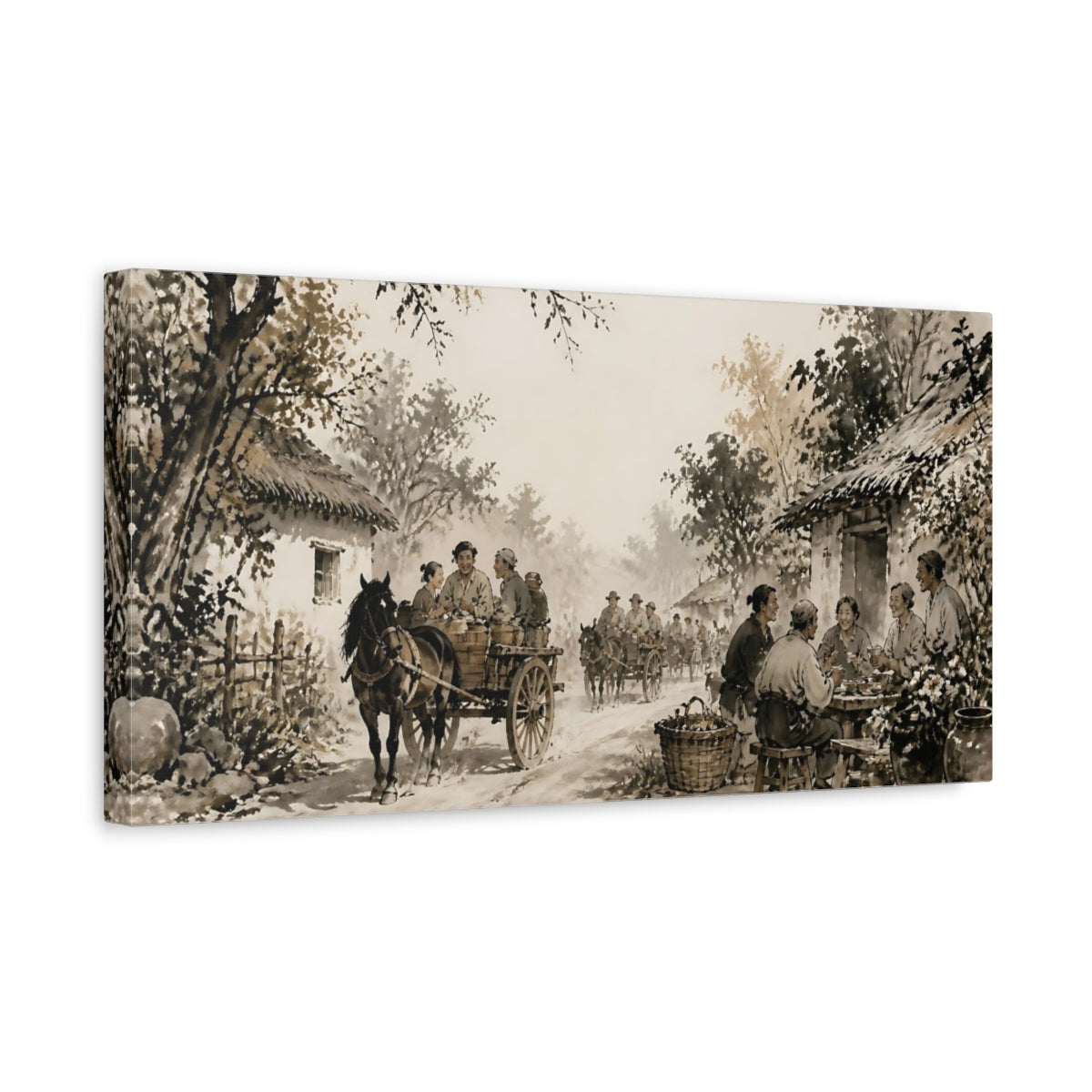 Side Mockup 3. Dusty Village Wagons shown as canvas print