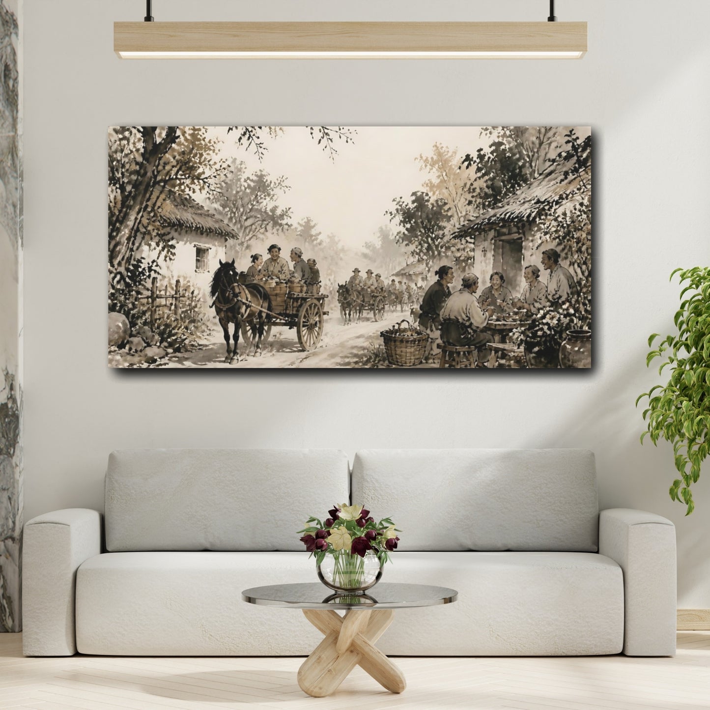 Mockup 2. Dusty Village Wagons shown as canvas print