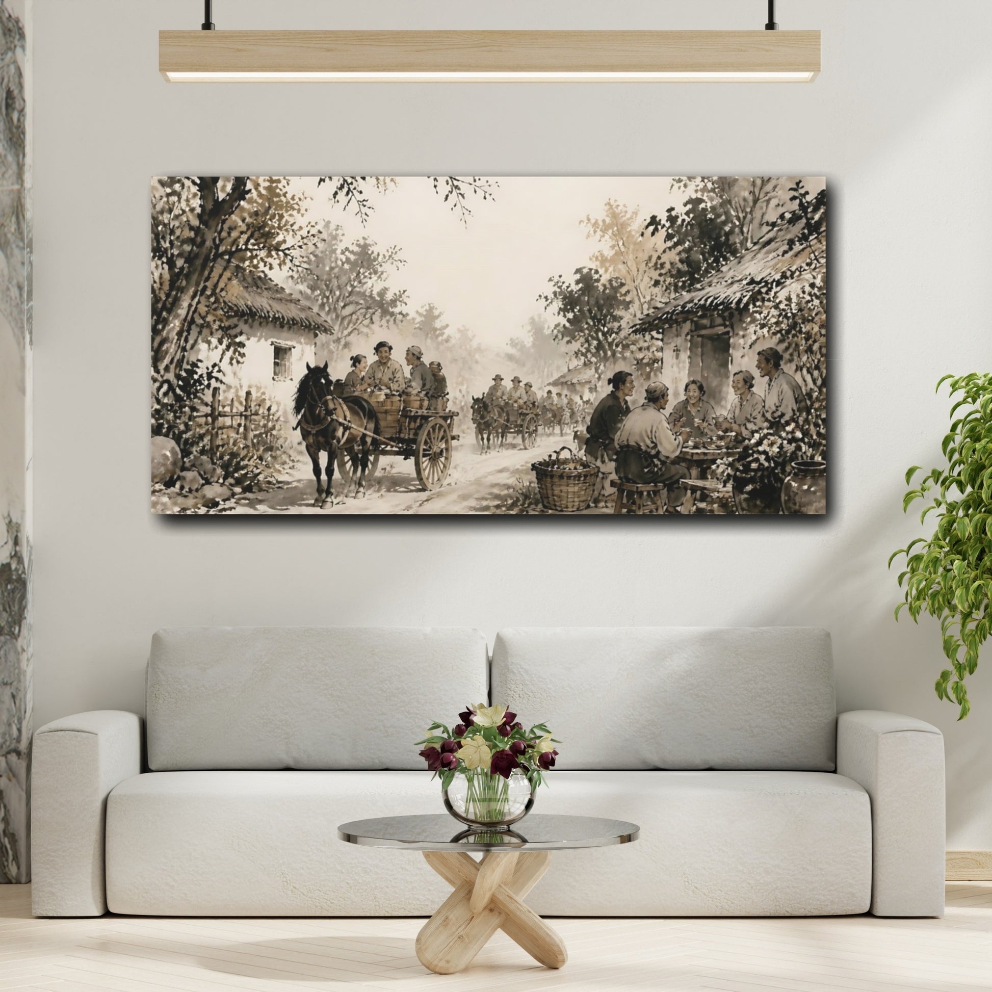 Mockup 2. Dusty Village Wagons shown as canvas print
