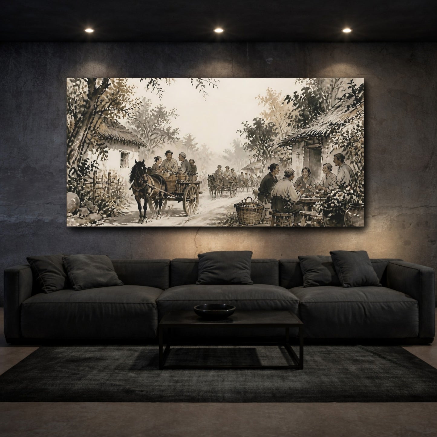 Mockup 3. Dusty Village Wagons shown as canvas print
