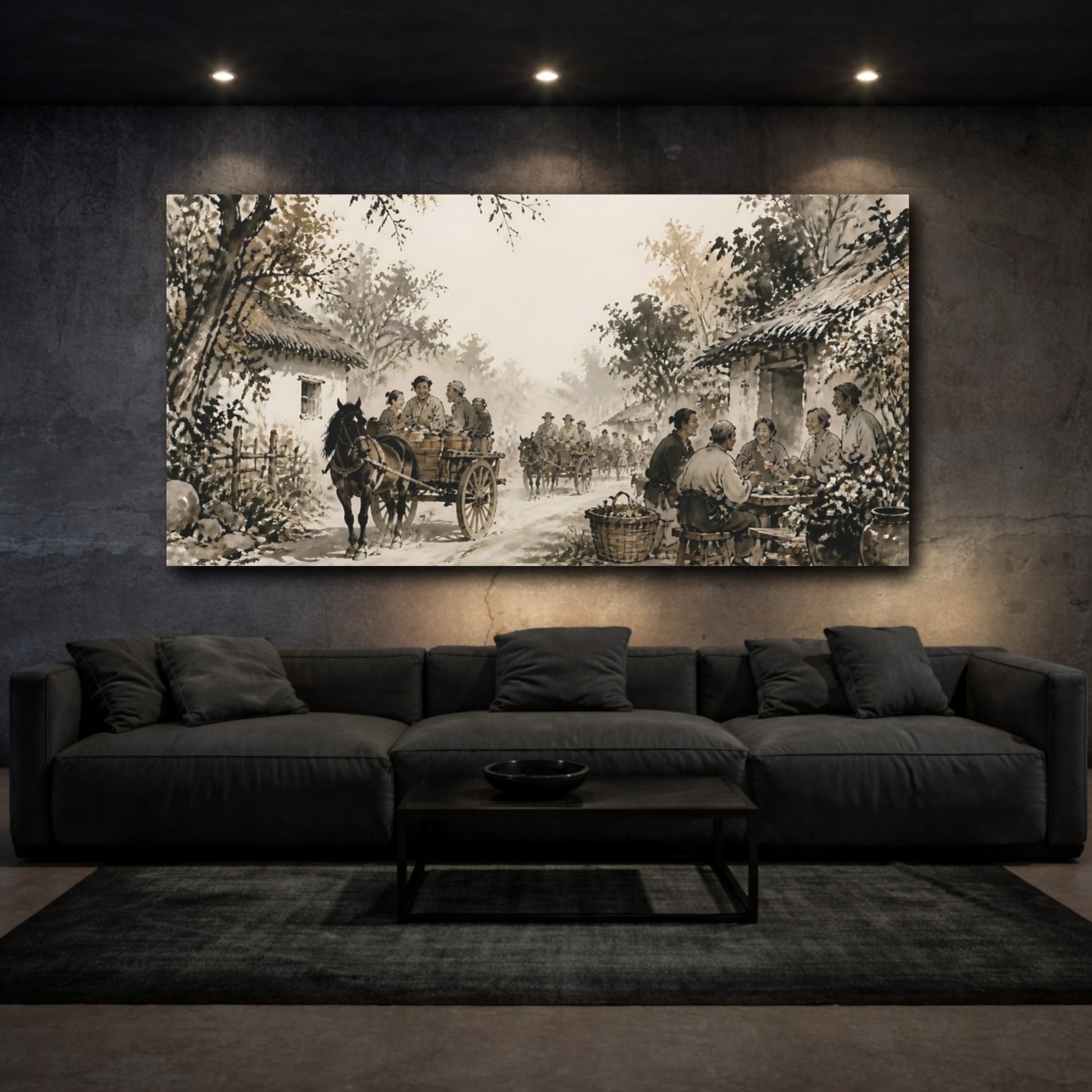 Mockup 3. Dusty Village Wagons shown as canvas print
