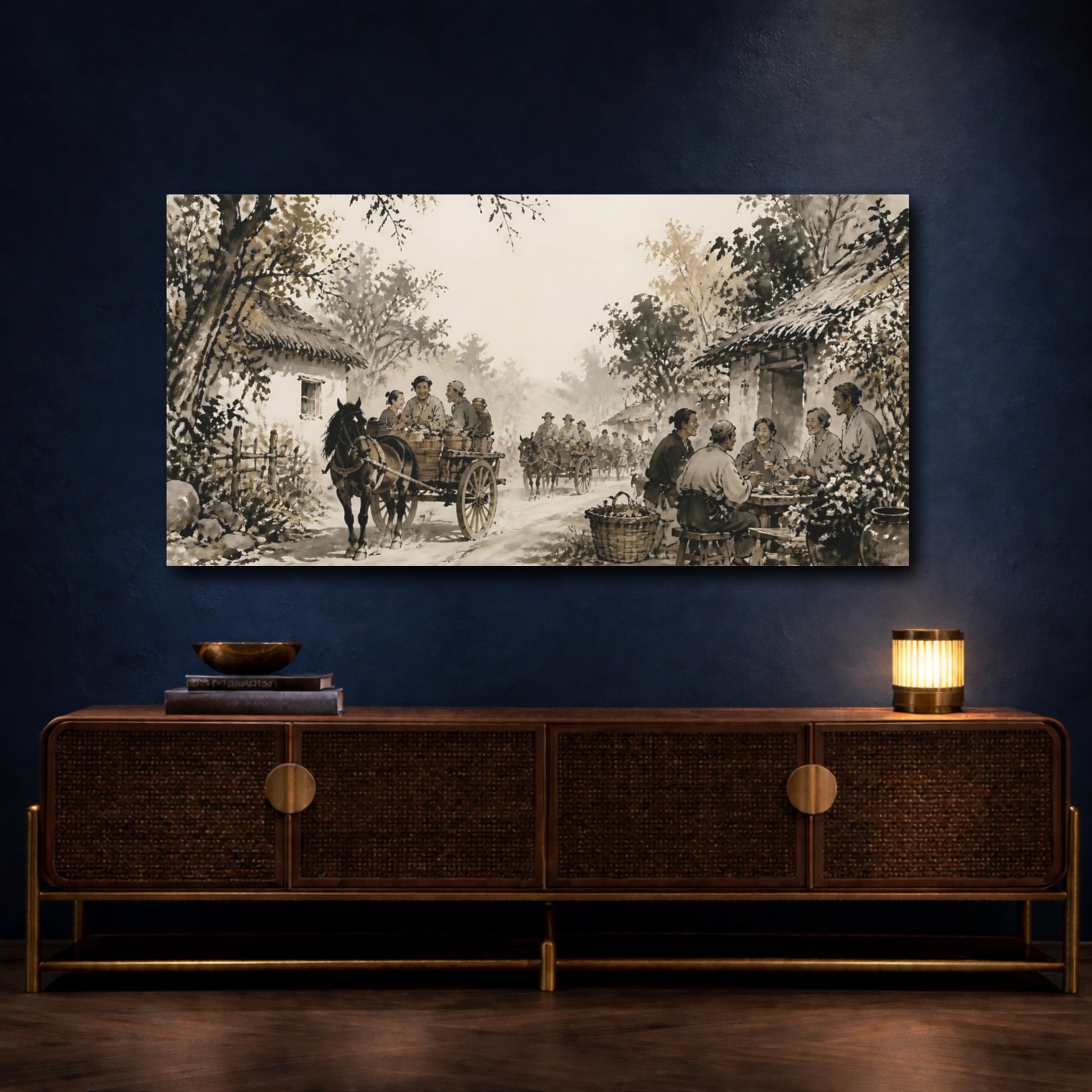 Mockup 4. Dusty Village Wagons shown as canvas print