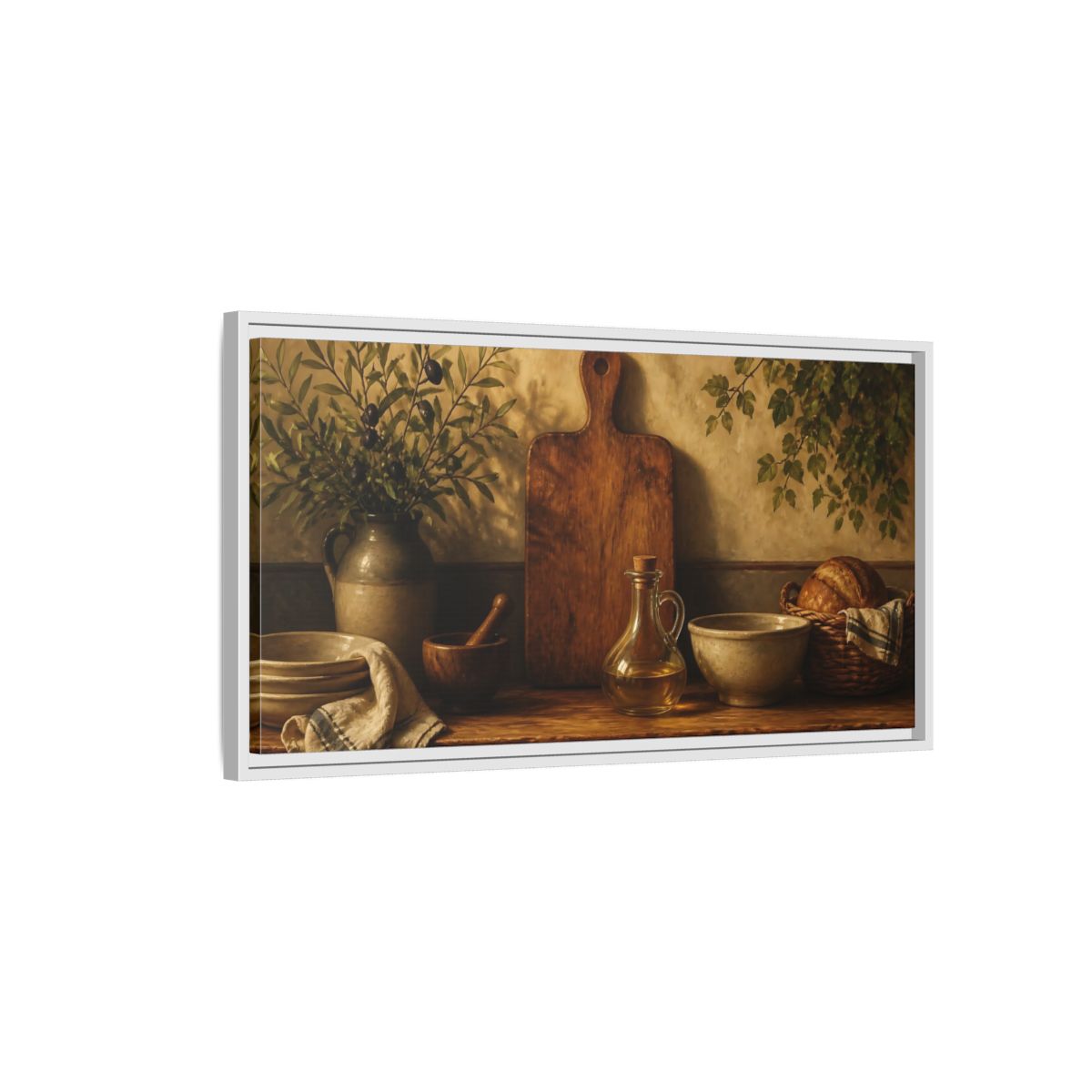 Side Mockup 1. Dutch Kitchen Still Life shown as framed canvas print