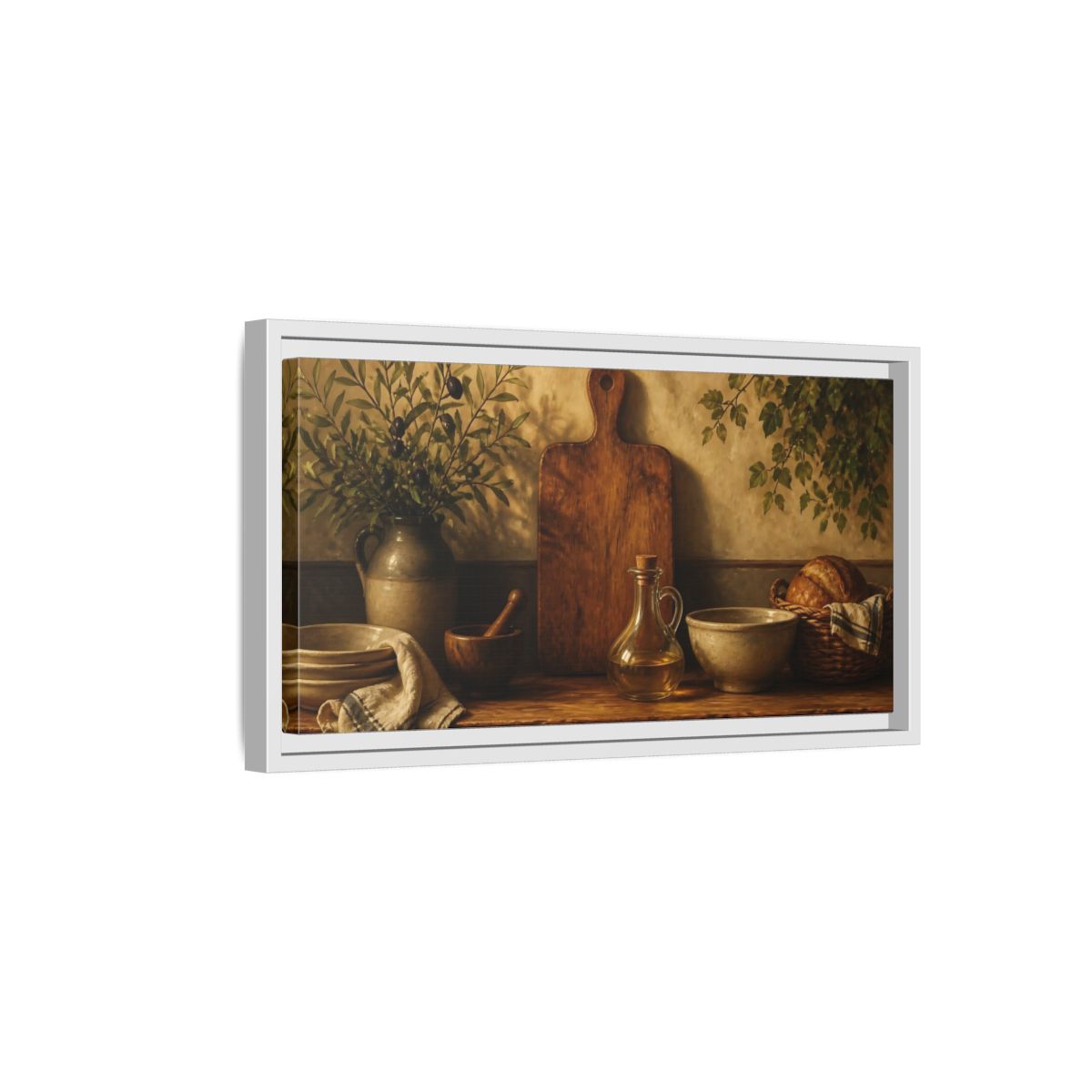 Side Mockup 6. Dutch Kitchen Still Life shown as framed canvas print