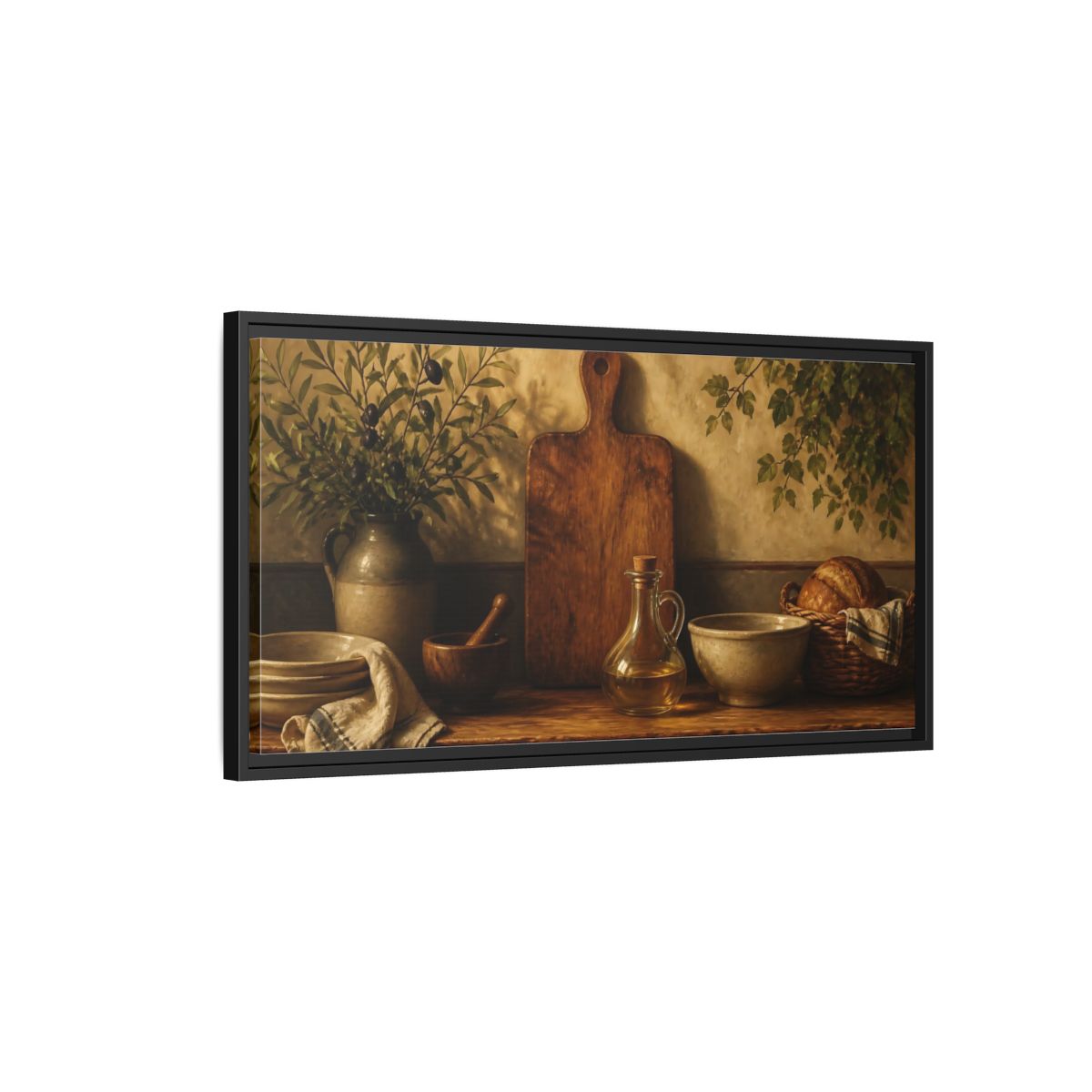 Side Mockup 2. Dutch Kitchen Still Life shown as framed canvas print