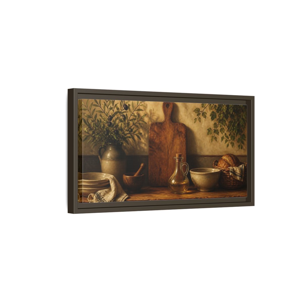Side Mockup 7. Dutch Kitchen Still Life shown as framed canvas print