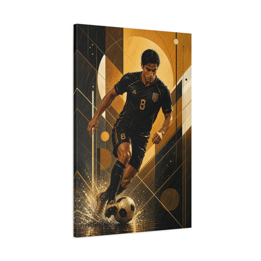Main Mockup. Dynamic Golden Striker shown as canvas print