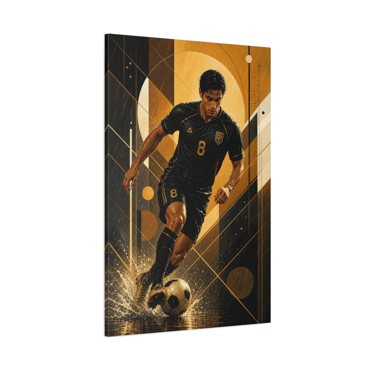 Side Mockup 1. Dynamic Golden Striker shown as canvas print