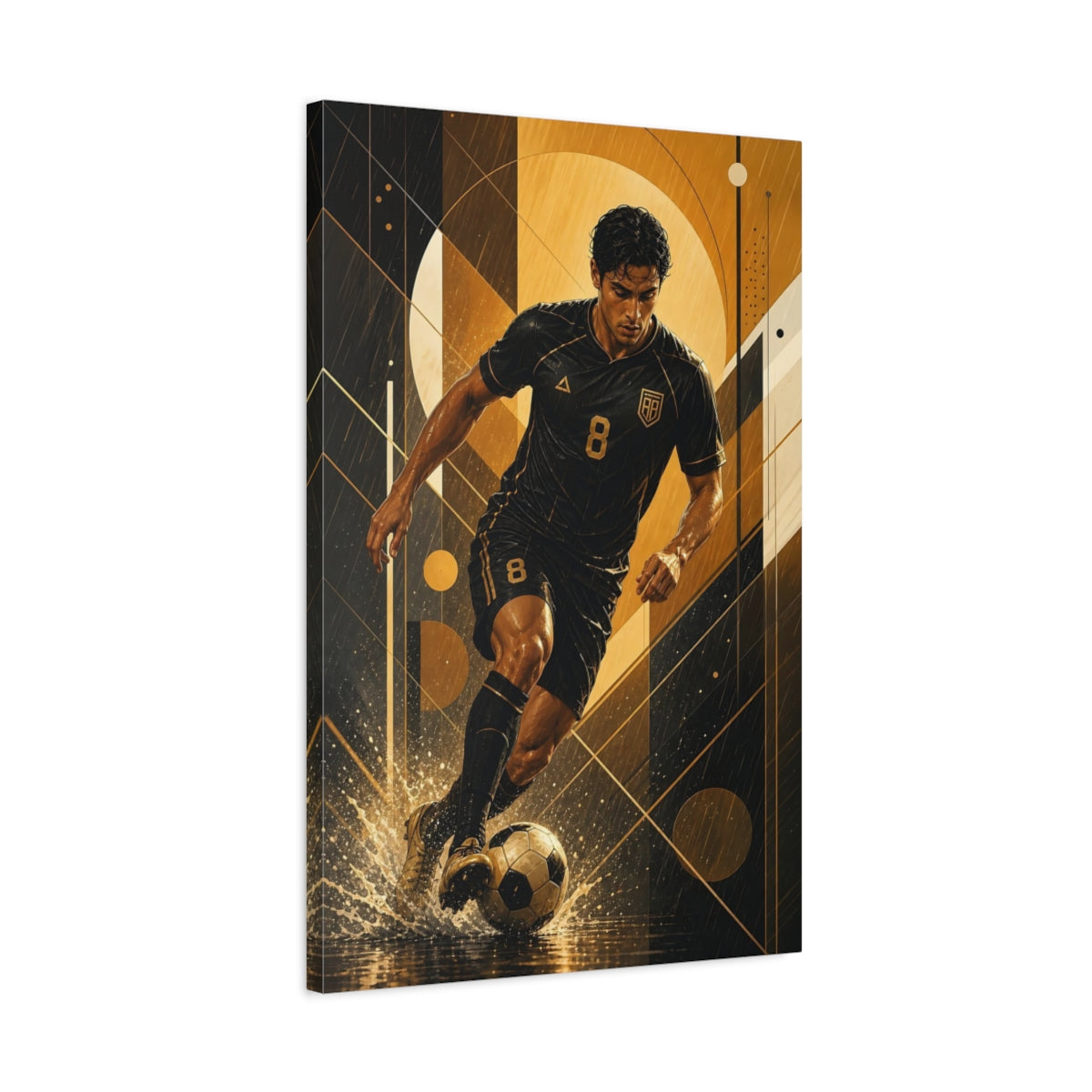 Side Mockup 2. Dynamic Golden Striker shown as canvas print