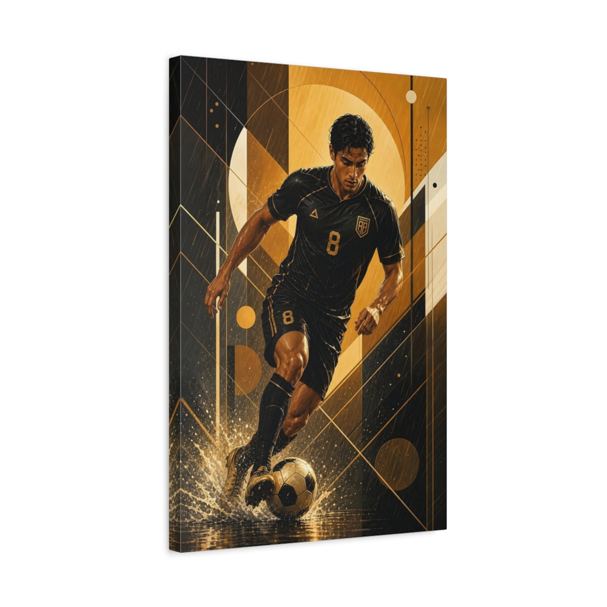 Side Mockup 3. Dynamic Golden Striker shown as canvas print