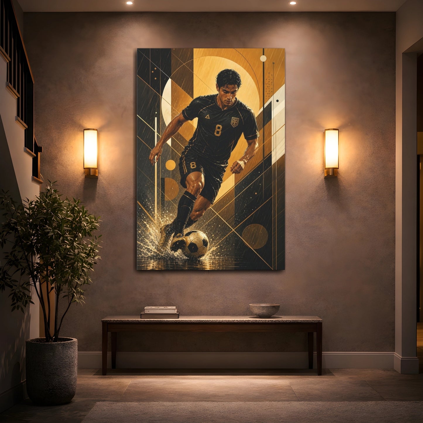 Mockup 2. Dynamic Golden Striker shown as canvas print