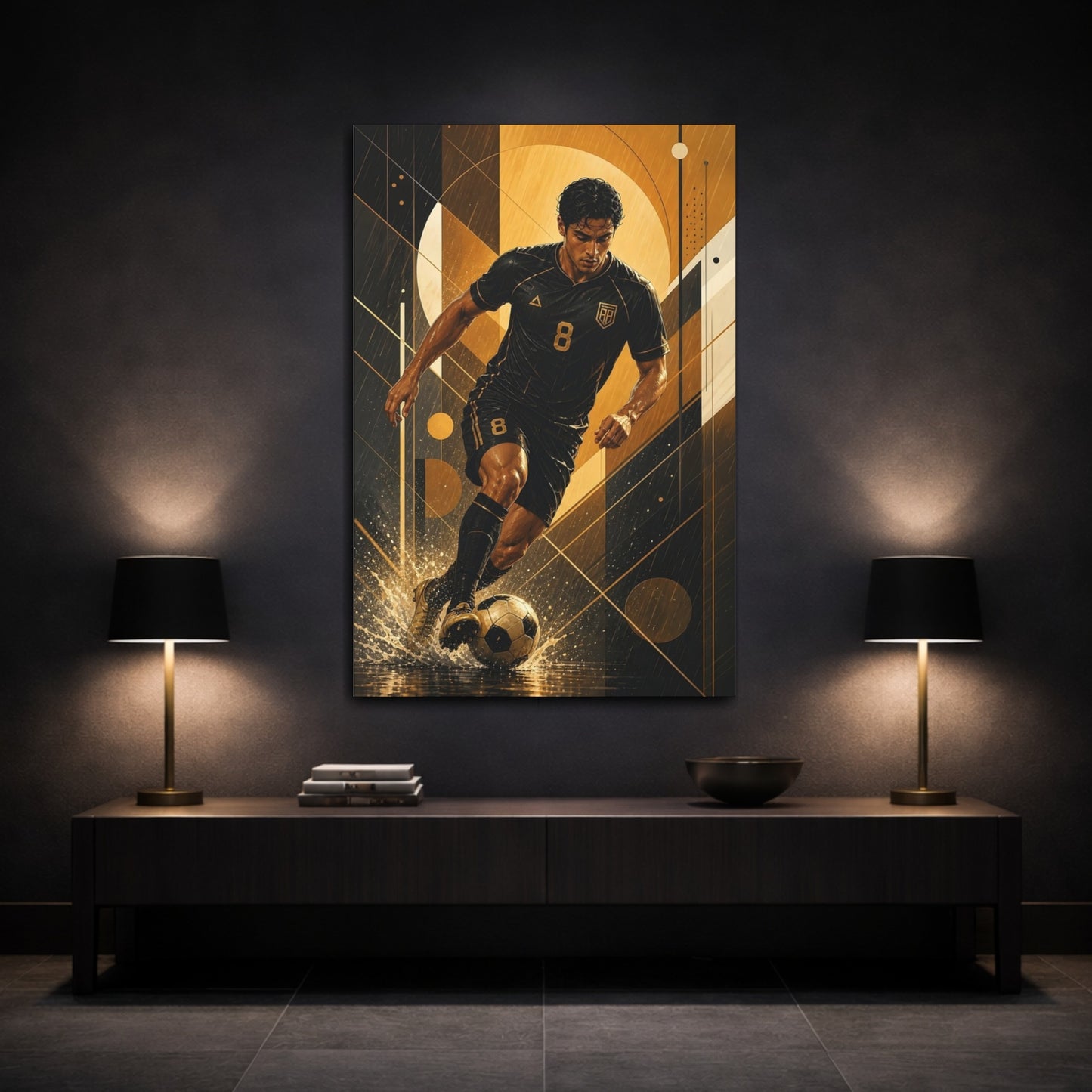Mockup 3. Dynamic Golden Striker shown as canvas print