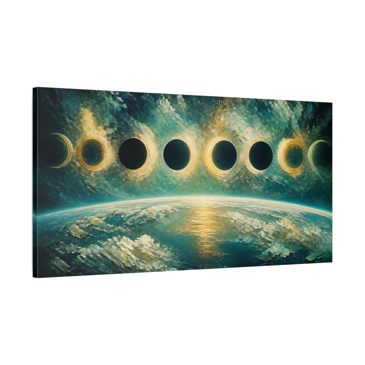 Main Mockup. Earth With Lunar Phases shown as canvas print