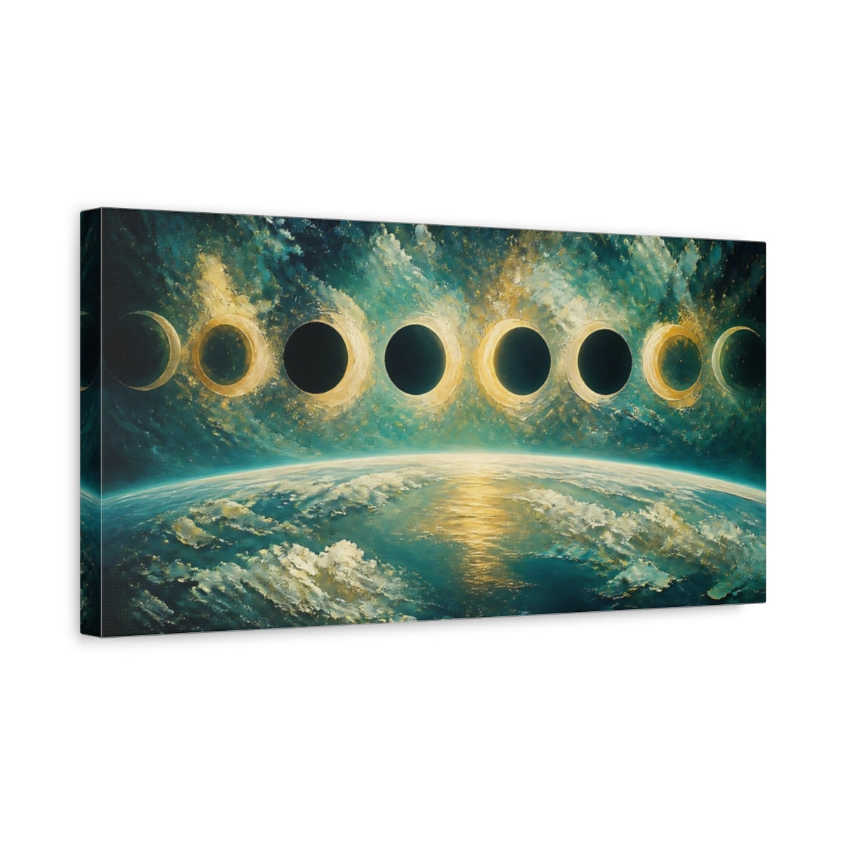 Side Mockup 3. Earth With Lunar Phases shown as canvas print