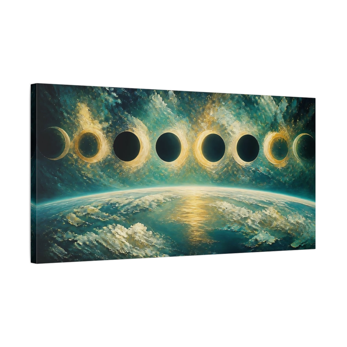 Side Mockup 1. Earth With Lunar Phases shown as canvas print
